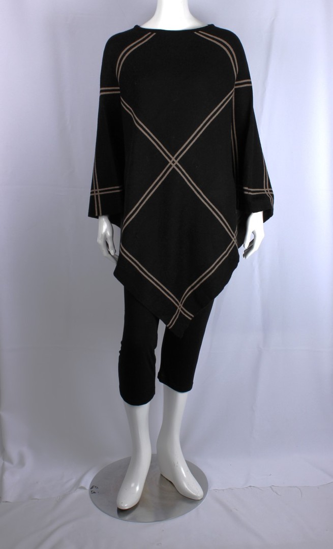 ALICE & LILY wool blend plaid poncho black/beige STYLE : SC/5053 image 0